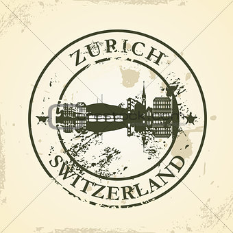 Grunge rubber stamp with Zurich, Switzerland