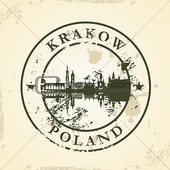 Grunge rubber stamp with Krakow, Poland