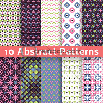 10 Abstract patterns (tiling). Set of vector seamless spring backgrounds.