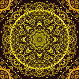 Decorative golden round pattern frame on black background