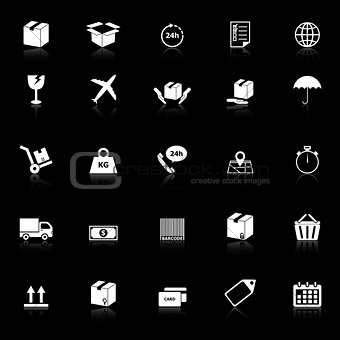 Shipping icons with reflect on black background