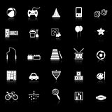 Toy icons with reflect on black background