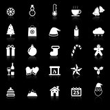 Winter icons with reflect on black background