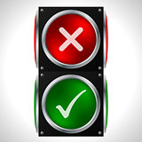 Tick cross symbols on traffic light