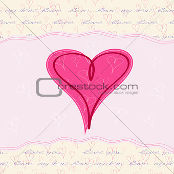 Pink Heart Valentine's Card on Hand Writing Text