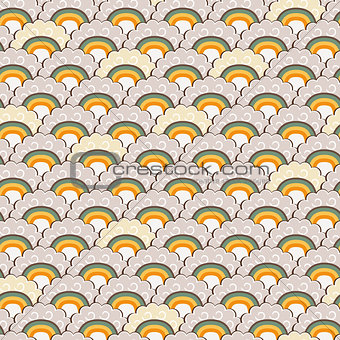 Yellow Hand-Drawn Rainbow and Clouds Doodle Background.