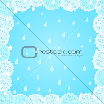 Light Blue Fluffy Cloud Frame with Rain Background