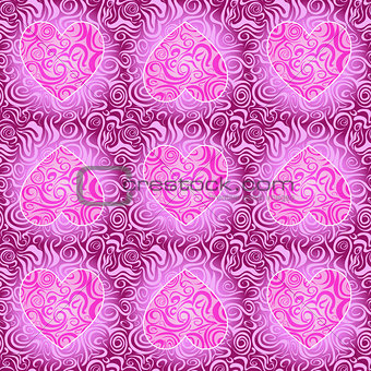 Purple Seamless Pattern with Heart Silhouette