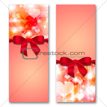 Card with hearts and ribbon with a bow