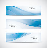 Three abstract blue business wave banner header backgrounds vector eps10