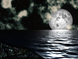 Night Sky Moon over the Sea