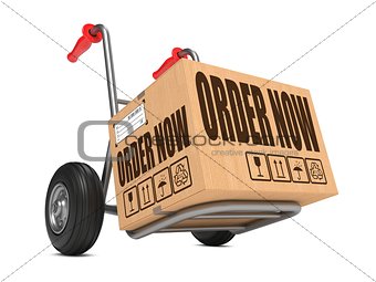 Order Now - Cardboard Box on Hand Truck.