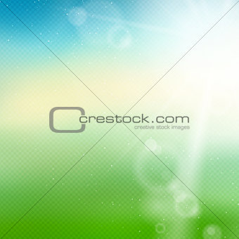 Blurred summer background with sun and transparent grid. Vector illustration