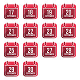 September vector flat calendar icons. Days Of Year Set 24