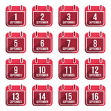 September vector flat calendar icons. Days Of Year Set 23