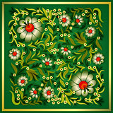 grunge floral ornament on green