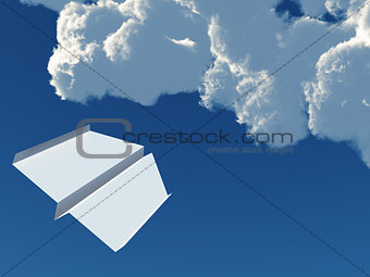 paper airplane on a background blue sky and clouds