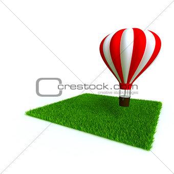 bright baloon and lawn from a green bright grass on a white background