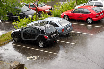 Cars on a rainy day