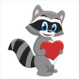 Handsome raccoon holding a heart