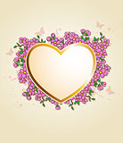 Card with heart and pink flowers