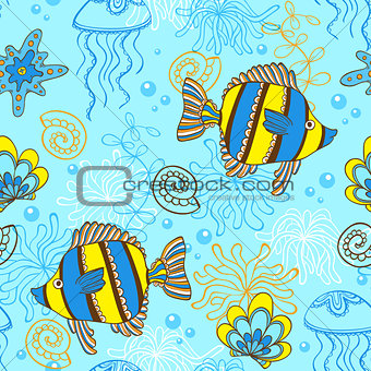 Pattern with fishes and shells