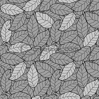 abstract foliage, leaf monochrome seamless background pattern