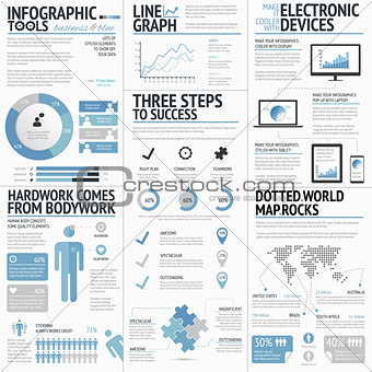 Big set of infographic elements blue business colors vector EPS10
