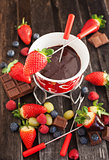Chocolate fondue with fresh berries