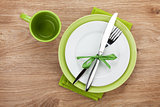 Fork with knife, blank plates and napkin