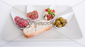 deliscious antipasti plate with parma parmesan and olives