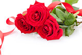 Bouquet of red roses with ribbon border