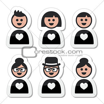 People in love, valentine's day icons set
