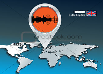 Map pin with London skyline