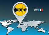 Map pin with Paris skyline