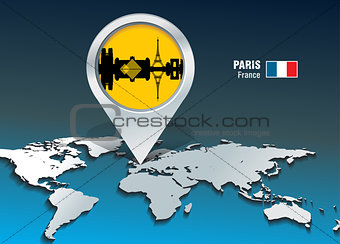 Map pin with Paris skyline