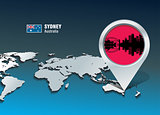 Map pin with Sydney skyline