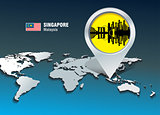 Map pin with Singapore skyline