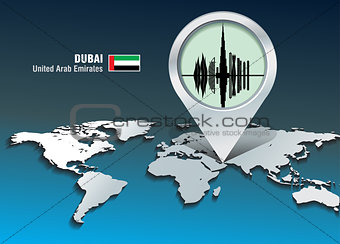Map pin with Dubai skyline