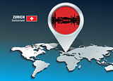 Map pin with Zurich skyline