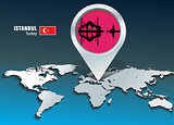 Map pin with Istanbul skyline
