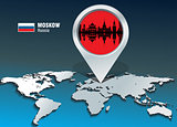 Map pin with Moskow skyline