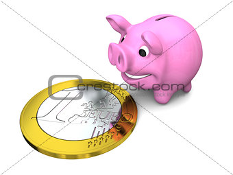Piggy bank with Euro coin