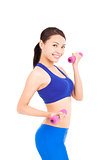 Healthy happy woman with dumbbells working out