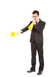 businessman screaming with megaphone 