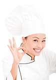 happy woman chef  showing ok hand sign