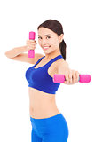 Healthy asian woman with dumbbells working out