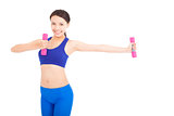 Young attractive sporty woman with dumbbells