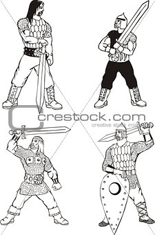 Russian bogatyrs with swords