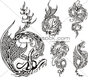Stylized dragon tattos